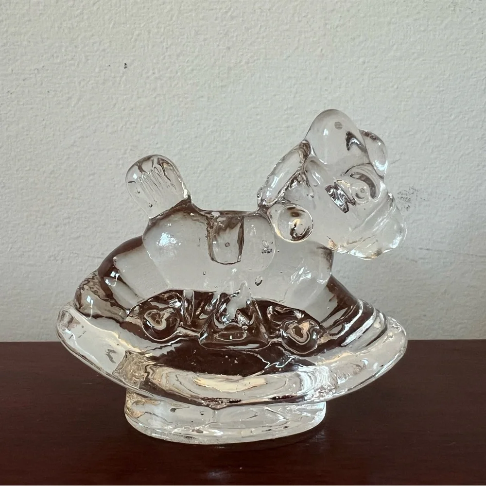 Vintage First Birthday Glass‎ Rocking Horse Candle Holder